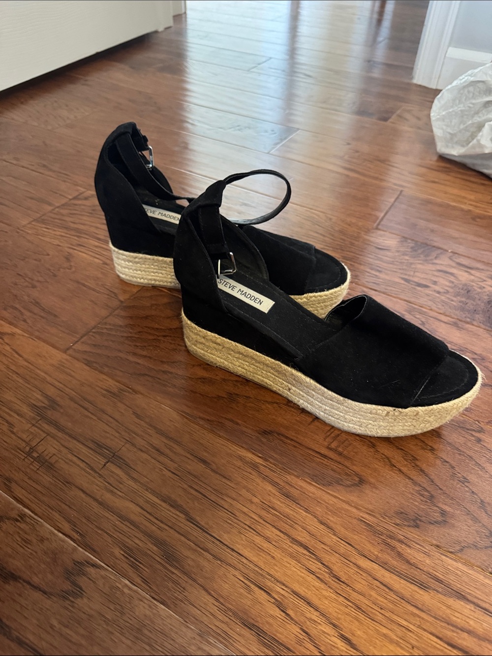 Steve Madden Black Suede Espadrille Wedge Sandals